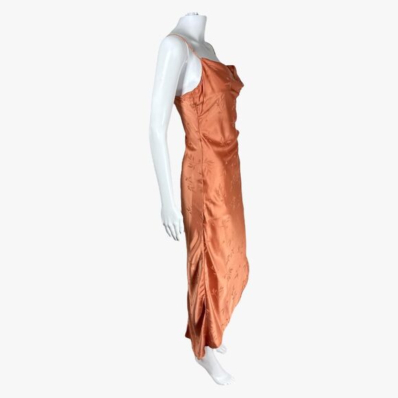 Lulus Women's Floral Satin Sheer Dress in Rust Orange Size M Glam Party - Picture 2 of 6